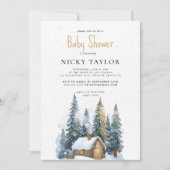 Waterverf House Pine Tree Snow Winter Baby shower Kaart (Voorkant)
