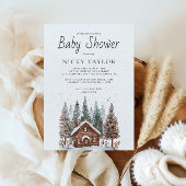 Waterverf House Pine Tree Snow Winter Baby shower Kaart