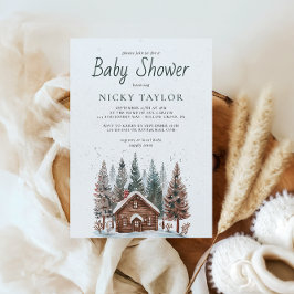 Waterverf House Pine Tree Snow Winter Baby shower Kaart