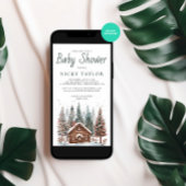 Waterverf House Pine Tree Snow Winter Baby shower Kaart