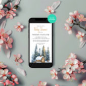 Waterverf House Pine Tree Snow Winter Baby shower Kaart