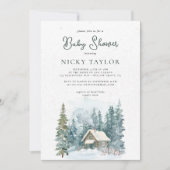 Waterverf House Pine Tree Snow Winter Baby shower Kaart (Voorkant)