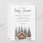 Waterverf House Pine Tree Snow Winter Baby shower Kaart (Voorkant)
