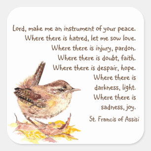 Waterverf House Wren Bird St. Francis Prayer Vierkante Sticker