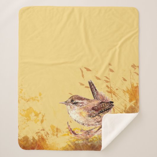 Waterverf House Wren Bird Wildlife Natuur Art Sherpa Deken (Voorkant)