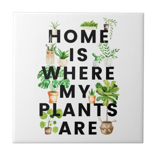 Waterverf Houseplant Tuinieren Quote Tegeltje (Voorkant)