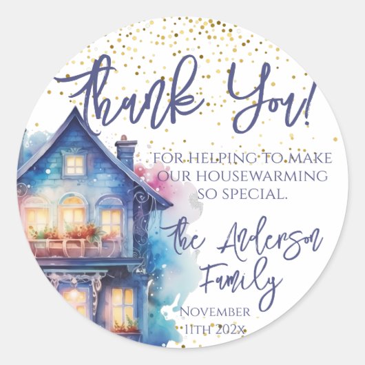 Waterverf Housewarming Party Favor Ronde Sticker (Voorkant)