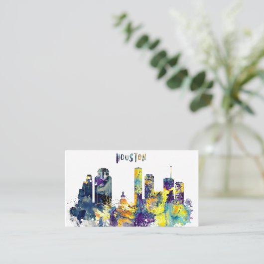 Waterverf Houston Skyline Visitekaartje (Staand voorkant)
