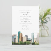 Waterverf Houston Texas City Skyline Wedding Kaart (Staand voorkant)