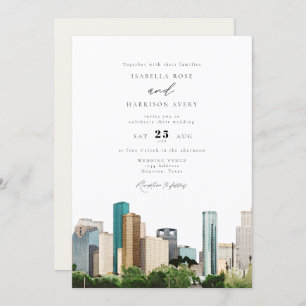 Waterverf Houston Texas City Skyline Wedding Kaart