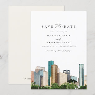 Waterverf Houston Texas Skyline Bewaar de datum Kaart