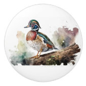 Waterverf houteend op een boomstam keramische knop (Voorkant)