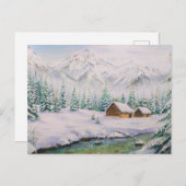 Waterverf Houten hout en pijnbomen in sneeuw Briefkaart (Voorkant / Achterkant)