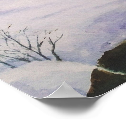 Waterverf Houten hout en pijnbomen in sneeuw Poster (Hoek)