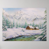 Waterverf Houten hout en pijnbomen in sneeuw Poster (Voorkant)