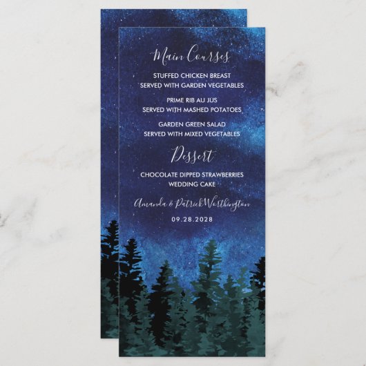 Waterverf Houten Huwelijksmenu Kaarten met Dennenb (Voorkant / Achterkant)