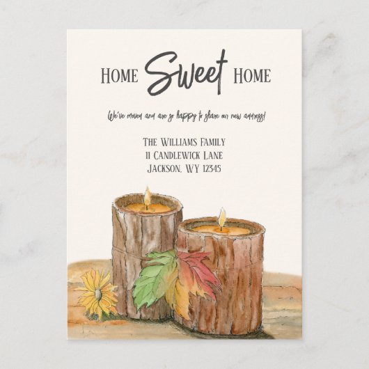 Waterverf houten kaarsen in herfstverhuizing aankondigingskaart (Voorkant)