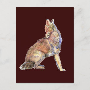 Waterverf Howling Coyote, Animal, Natuur Wildlife Briefkaart