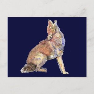 Waterverf Howling Coyote, Animal, Natuur Wildlife Briefkaart