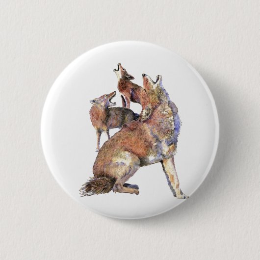 Waterverf Howling Coyote Family Animal Ronde Button 5,7 Cm (Voorkant)