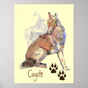 Waterverf Howling Coyote Poster