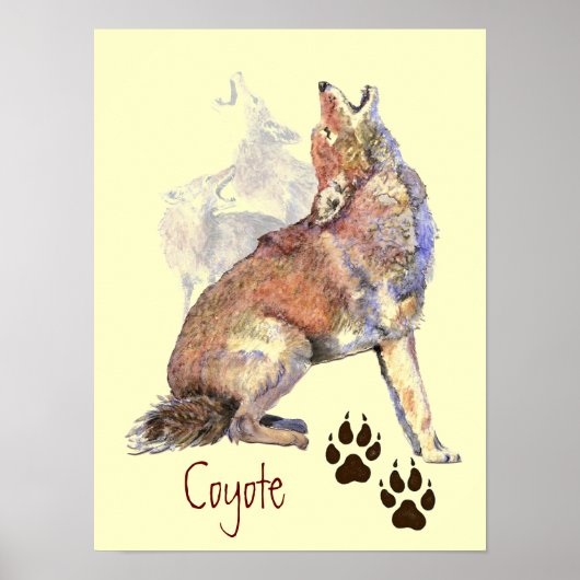 Waterverf Howling Coyote Poster (Voorkant)