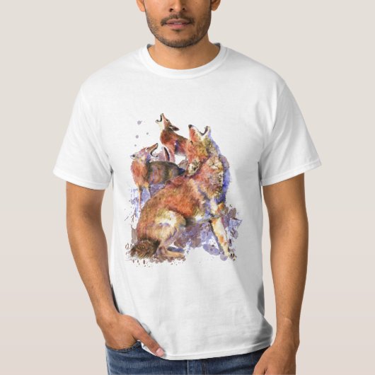 Waterverf Howling Coyotes Animal Natuur Art T-Shi T-shirt (Voorkant)