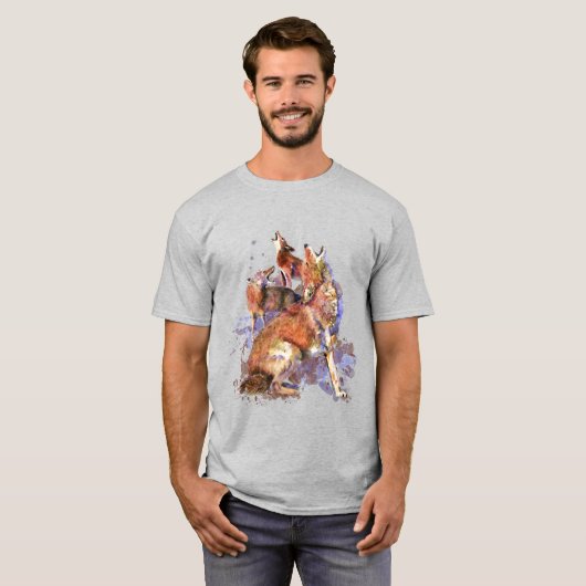 Waterverf Howling Coyotes Animal Natuur Art T-Shi T-shirt (Voorkant volledig)
