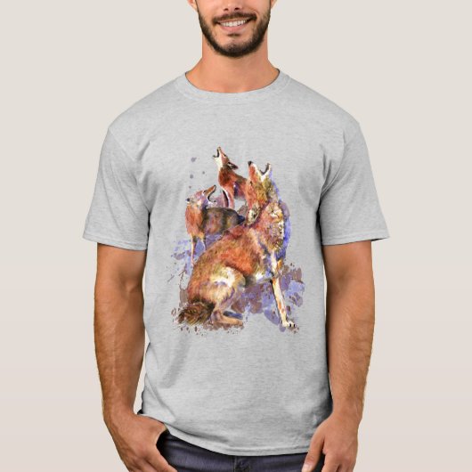 Waterverf Howling Coyotes Animal Natuur Art T-Shi T-shirt (Voorkant)