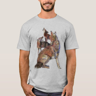 Waterverf Howling Coyotes Animal Natuur Art T-shirt