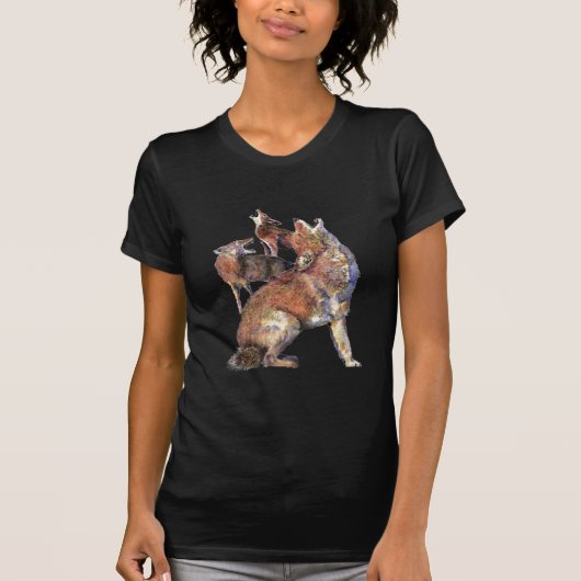 Waterverf Howling Coyotes Animal Natuur Art T-shirt (Voorkant)