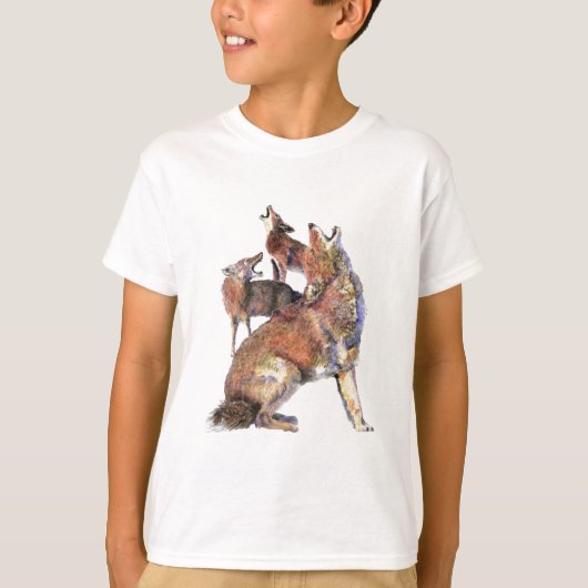 Waterverf Howling Coyotes Animal Natuur Art T-shirt (Voorkant)