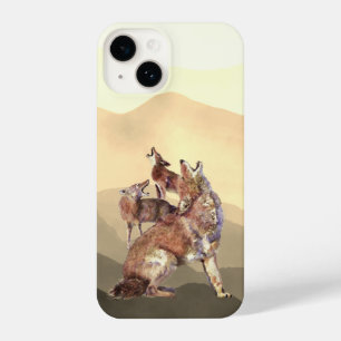 Waterverf Howling Coyotes Wildlife Animal Art iPhone 14 Hoesje