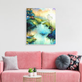 Waterverf Huis bij het River Poster Canvas Afdruk (Insitu (Woonkamer))