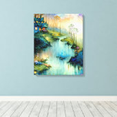 Waterverf Huis bij het River Poster Canvas Afdruk (Insitu (Houten vloer))