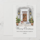 Waterverf Huis en Hond Kerst Feestdagenkaart (Voorkant / Achterkant)