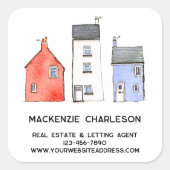 Waterverf Huis Huis Huis Vastgoed Verhuur Agent Vierkante Sticker (Voorkant)
