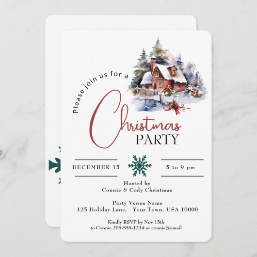 WATERVERF HUIS IN SNEEUW, KERSTFEEST KAART (Voorkant / Achterkant)