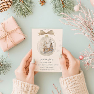 Waterverf Huis in Sneeuw Wereldbol Kerst Kaart