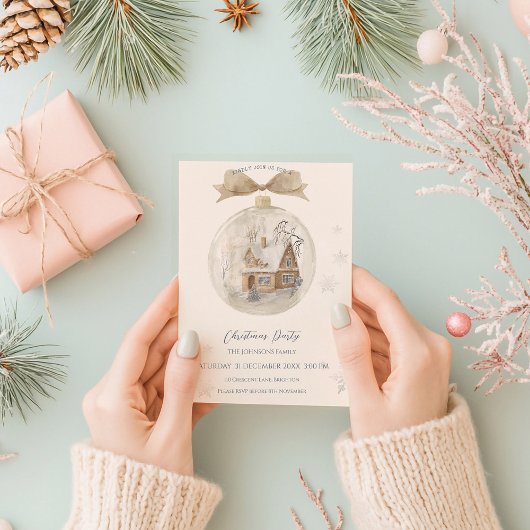 Waterverf Huis in Sneeuw Wereldbol Kerst Kaart