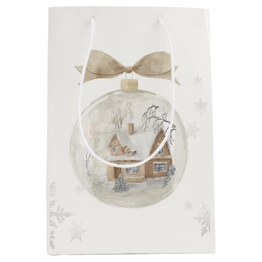 Waterverf Huis in Sneeuw Wereldbol Kerst Medium Cadeauzakje (Voorkant)