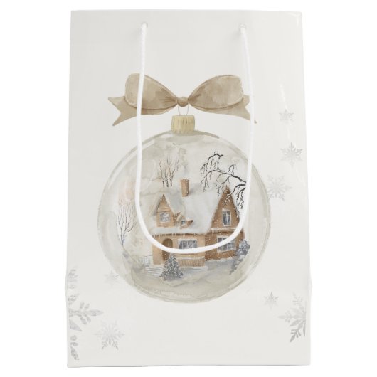 Waterverf Huis in Sneeuw Wereldbol Kerst Medium Cadeauzakje (Achterkant)