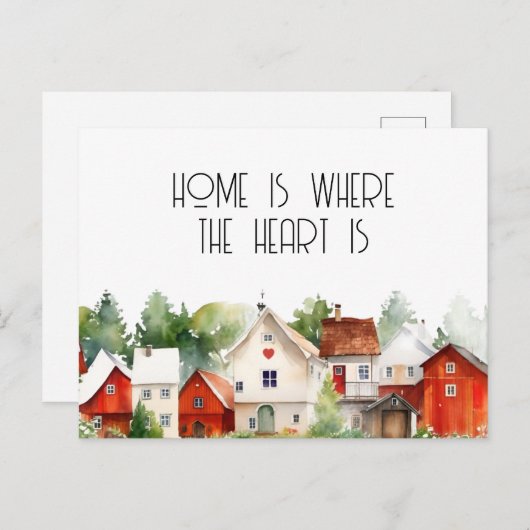 Waterverf huis is waar het hart is onroerend goed briefkaart (Voorkant / Achterkant)