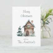 Waterverf Huis Kerst Kaart (Staand voorkant)