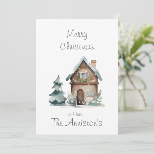 Waterverf Huis Kerst Kaart (Staand voorkant)