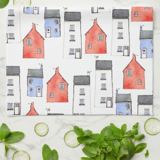 Waterverf Huis Kunst Theedoek (Gevouwen)