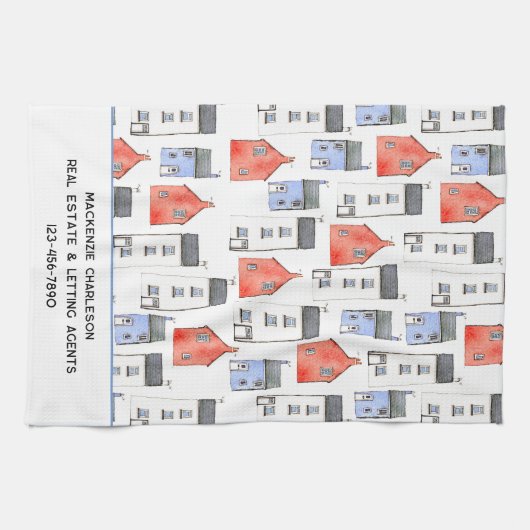 Waterverf Huis Kunst Vastgoed Verhuur Agent Theedoek (Horizontaal)