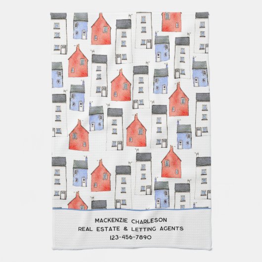 Waterverf Huis Kunst Vastgoed Verhuur Agent Theedoek (Verticaal)