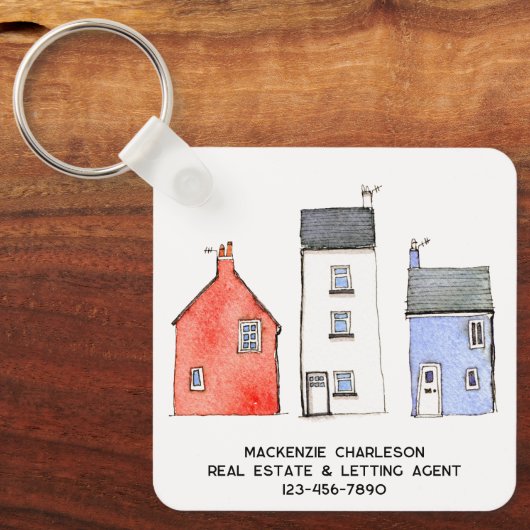 Waterverf Huis Makelaar Promotie Sleutelhanger (Voorkant)
