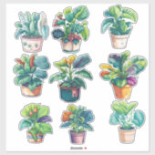 Waterverf Huis Potten Planten Set Sticker (Vel)